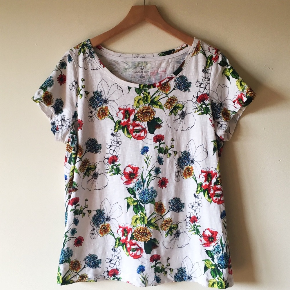 Lands End floral cotton tshirt size XL 18 - Picture 1 of 4
